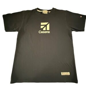 Vintage Red Canoe Mens Cessna Logo T Shirt Navy Blue Size M Made in USA Aviation